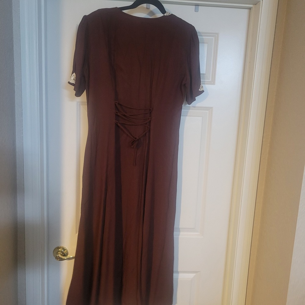 Vintage Just Choon Dress Size 11, Brown, Button Front, Lace Up Back, No Belt - Picture 4 of 7